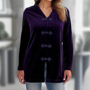 NATORIOUS Josie Natori Velvet Kimono Jacket Size Large Dark Blue Asian Inspired